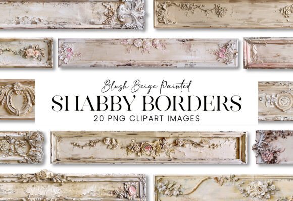 Beige Shabby Chic Painted Wood Borders for Crafters