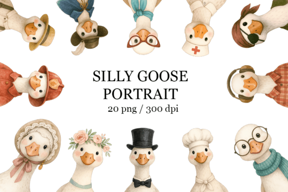 Charm and Whimsy: The Silly Goose Portrait Clipart Bundle