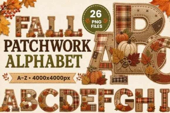 Cozy Autumn Charm: The Fall Patchwork Alphabet PNG Bundle