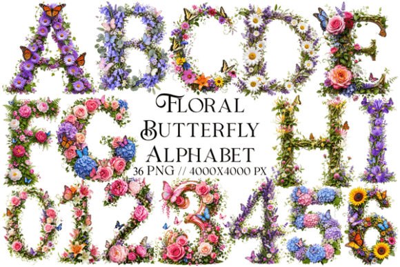 Floral Butterfly Alphabet: A Botanical Design Asset for Creative Projects
