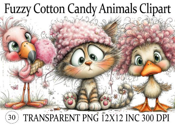 Fuzzy Cotton Candy Animals PNG Clipart: Sweet Design Assets
