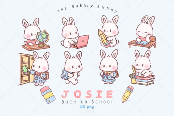 Kawaii Bunny Back to School Clipart: Designing with Josie