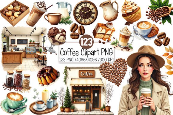 Watercolor Coffee Clipart PNG Bundle: A Designer's Toolkit for Cozy Branding