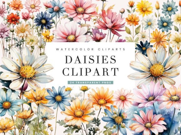 Watercolor Daisies Clipart Bundle: Floral Design Assets