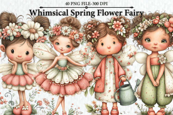 Whimsical Spring Flower Fairy Clipart for Designers