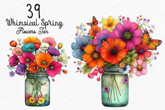 Whimsical Spring Flowers Jar Clipart for Creative Projects